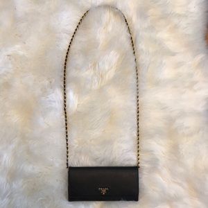 Black Prada Wallet on Chain (saffiano leather)